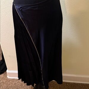 DKNY Navy Asymmetrical pleated Skirt with Stitching Trim